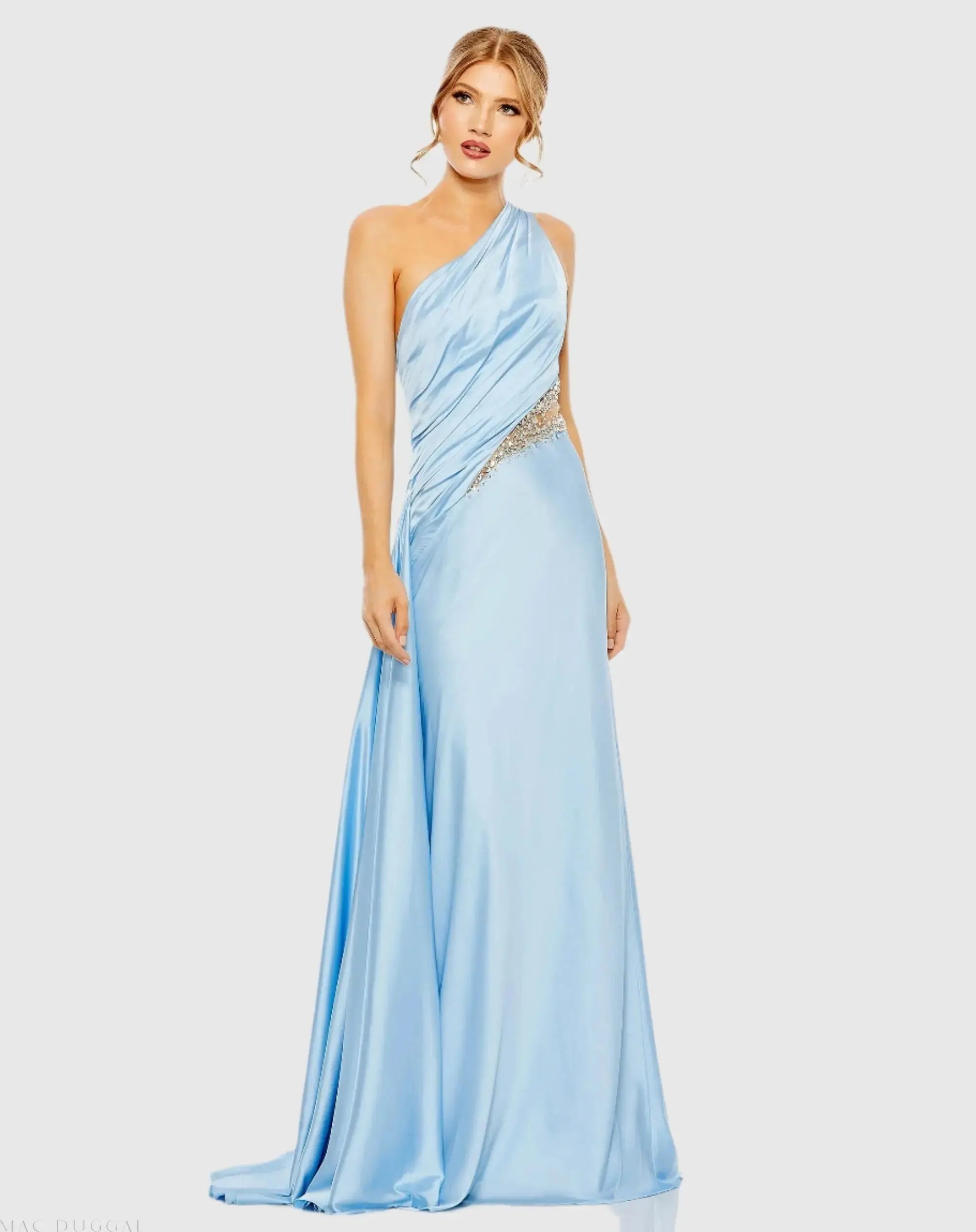 One Shoulder Embellished Satin Gown