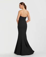 Black Strapless Crepe Mermaid Gown With 3D Flowers