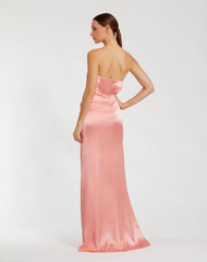 Pink Strapless Satin Gown With 3D Flower