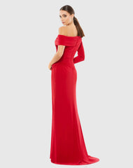 Red Ruched Jersey Drop Shoulder Foldover Gown