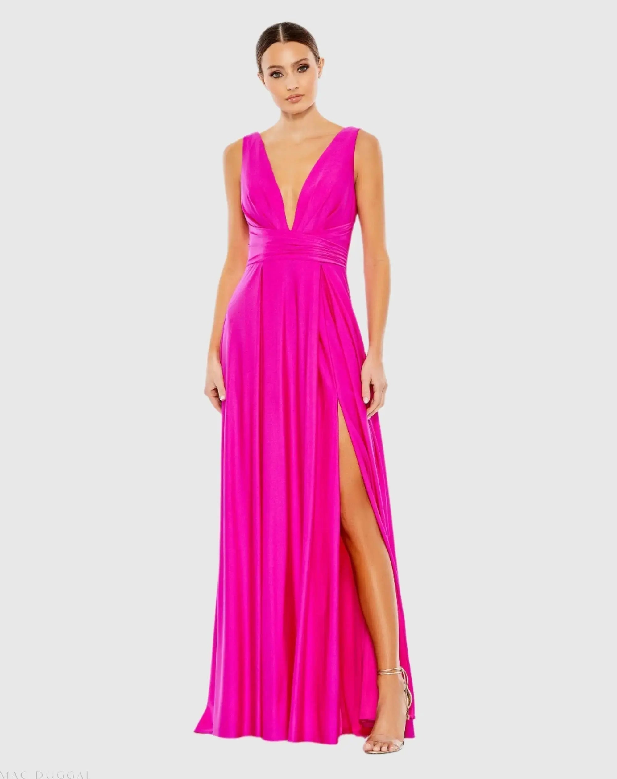 Jersey Plunge Neck Evening Gown