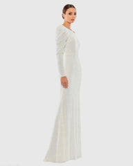 White Sequined One Shoulder Trumpet Gown