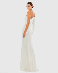 White Sequined One Shoulder Trumpet Gown