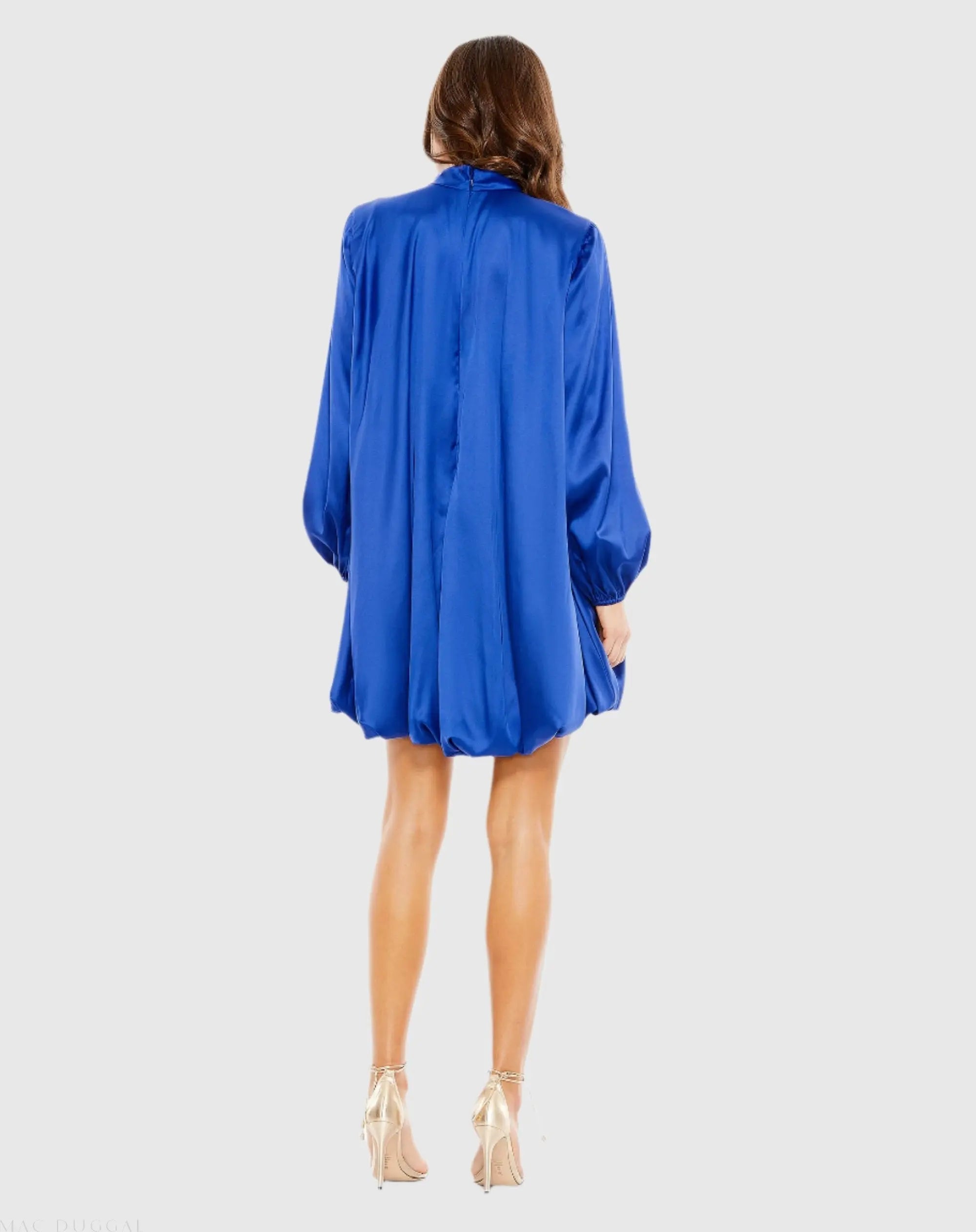 Blue High Neck Long Sleeve Bubble Hem Dress