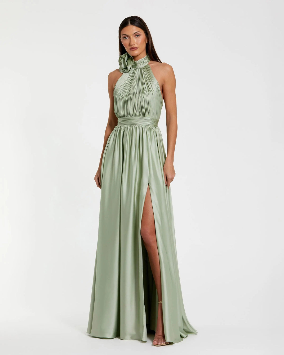 Soft Tie Halter Neck High Slit Gown