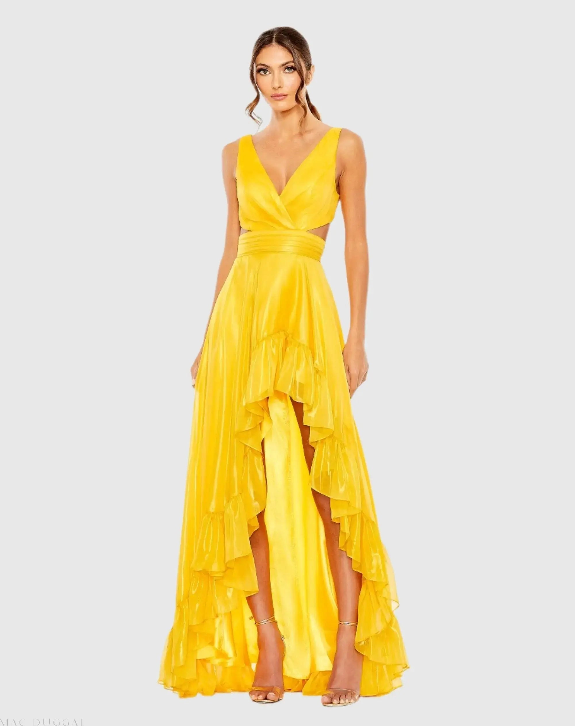 Cut Out High Low Ruffle Gown