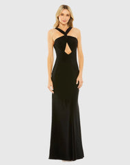 Black Knotted Halter Neck Keyhole Jersey Gown