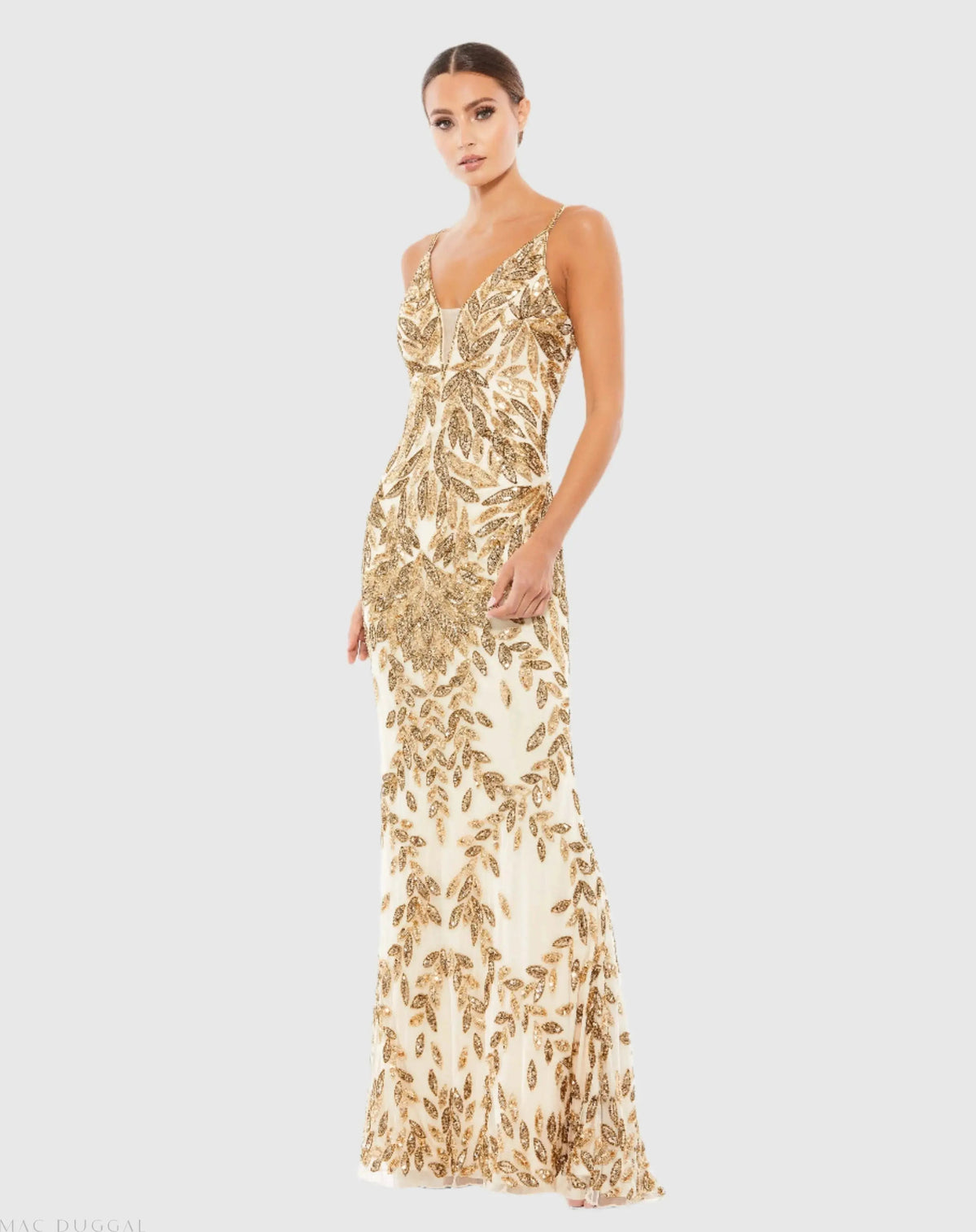 Gold Hand Embellished Sleeveless Evening Gown