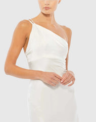 White One Shoulder Double Strap Satin Gown