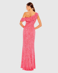 Pink Sequined Drop Shoulder Trumpet Gown