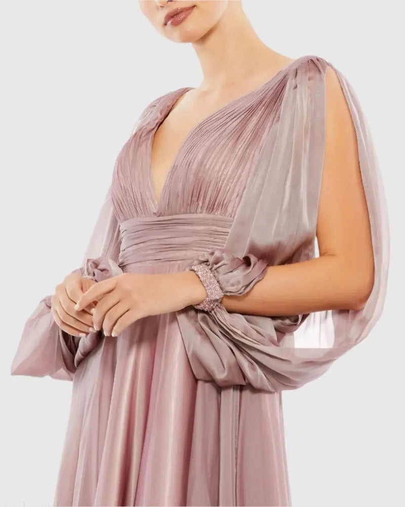 Purple Chiffon Open Sleeve A Line Gown - FINAL SALE