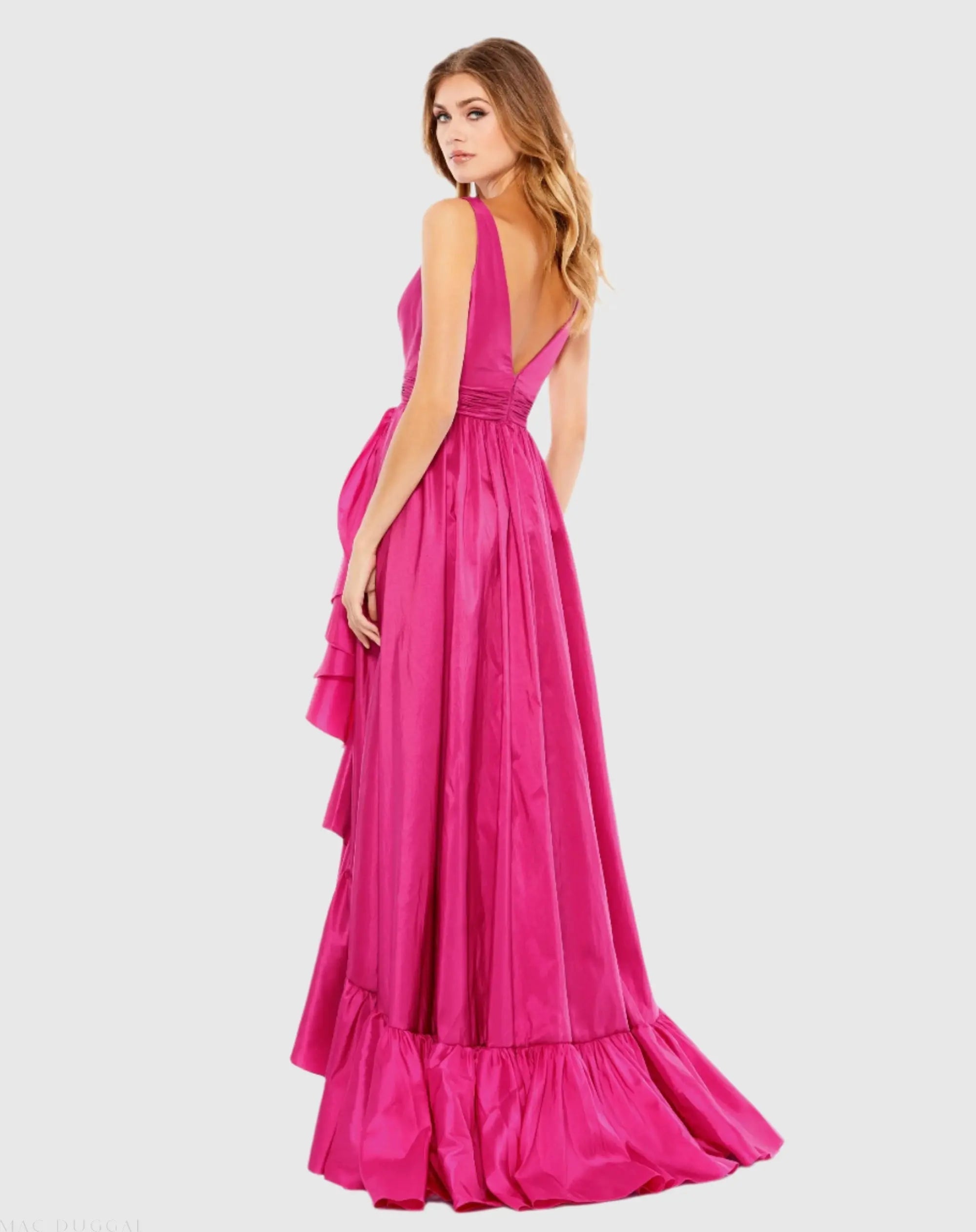 Pink Taffeta High Low Ruffle Gown