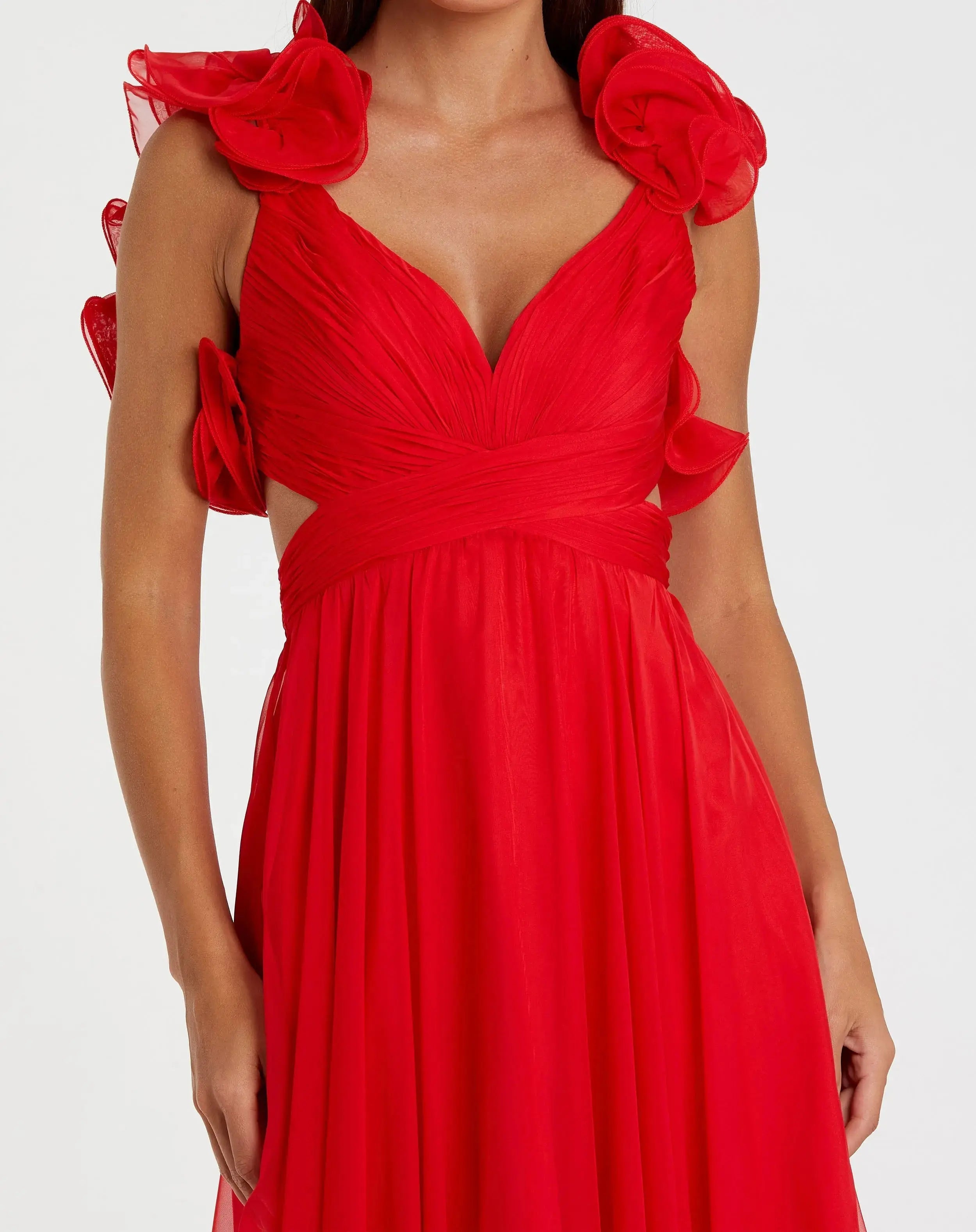 Red Ruffle Tiered Cut-Out Chiffon Gown - FINAL SALE