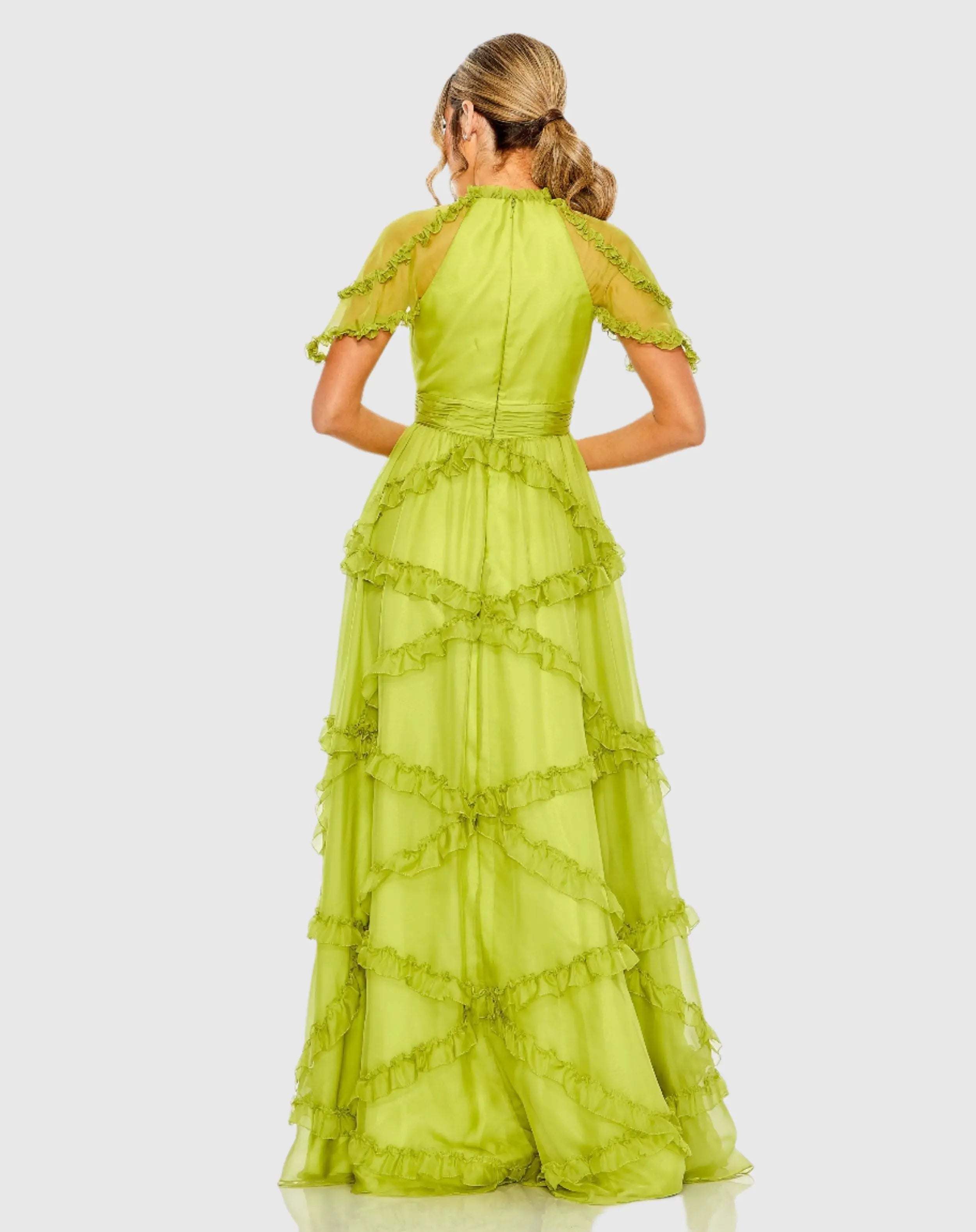 Green Chiffon Flutter Sleeve Gown