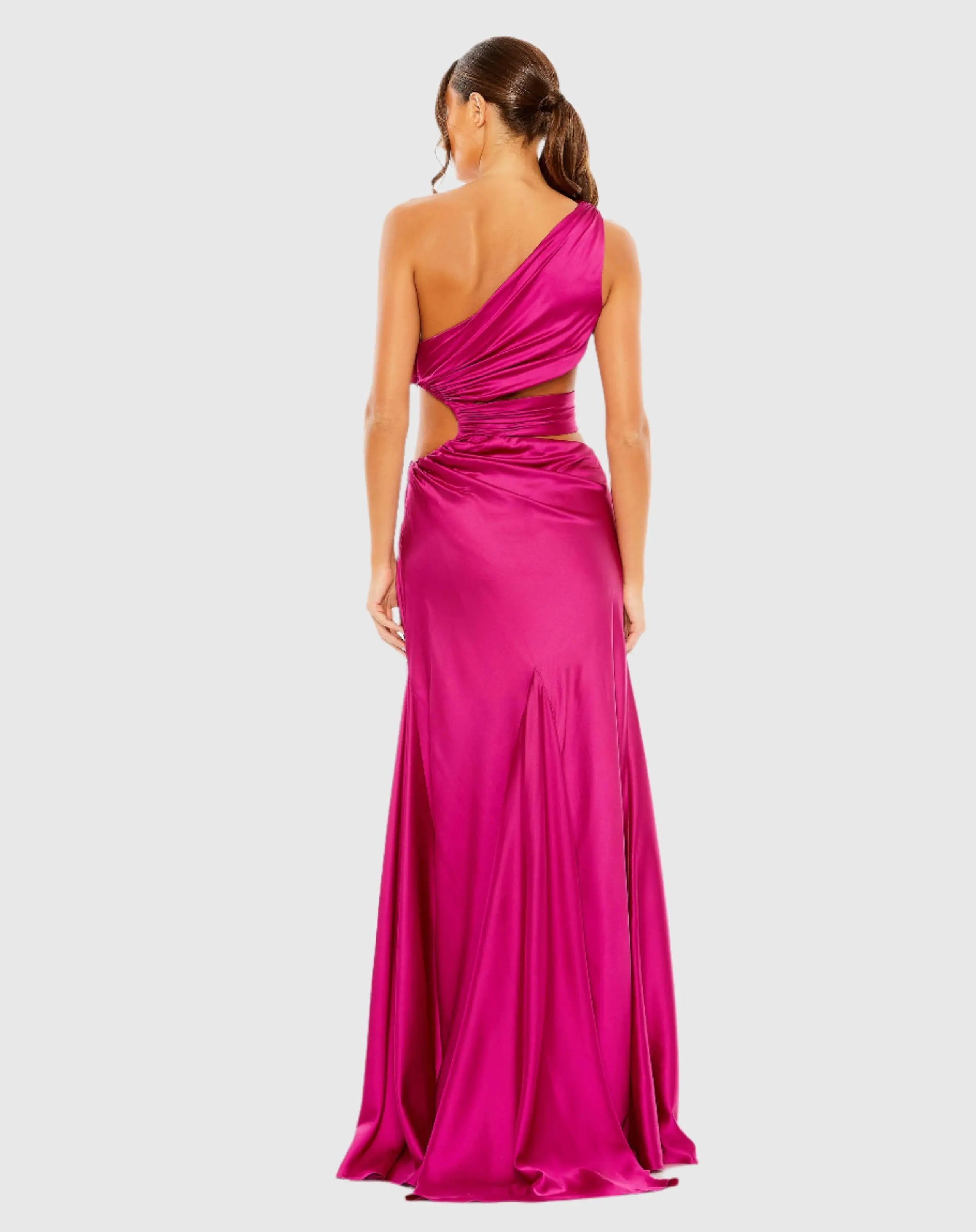 Pink Cut Out One Shoulder Satin Gown