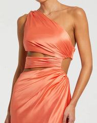 Orange Cut Out One Shoulder Satin Gown