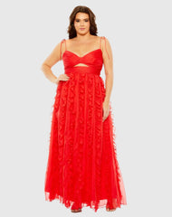 Red Keyhole Detail Chiffon Sleeveless Gown (Plus) - FINAL SALE