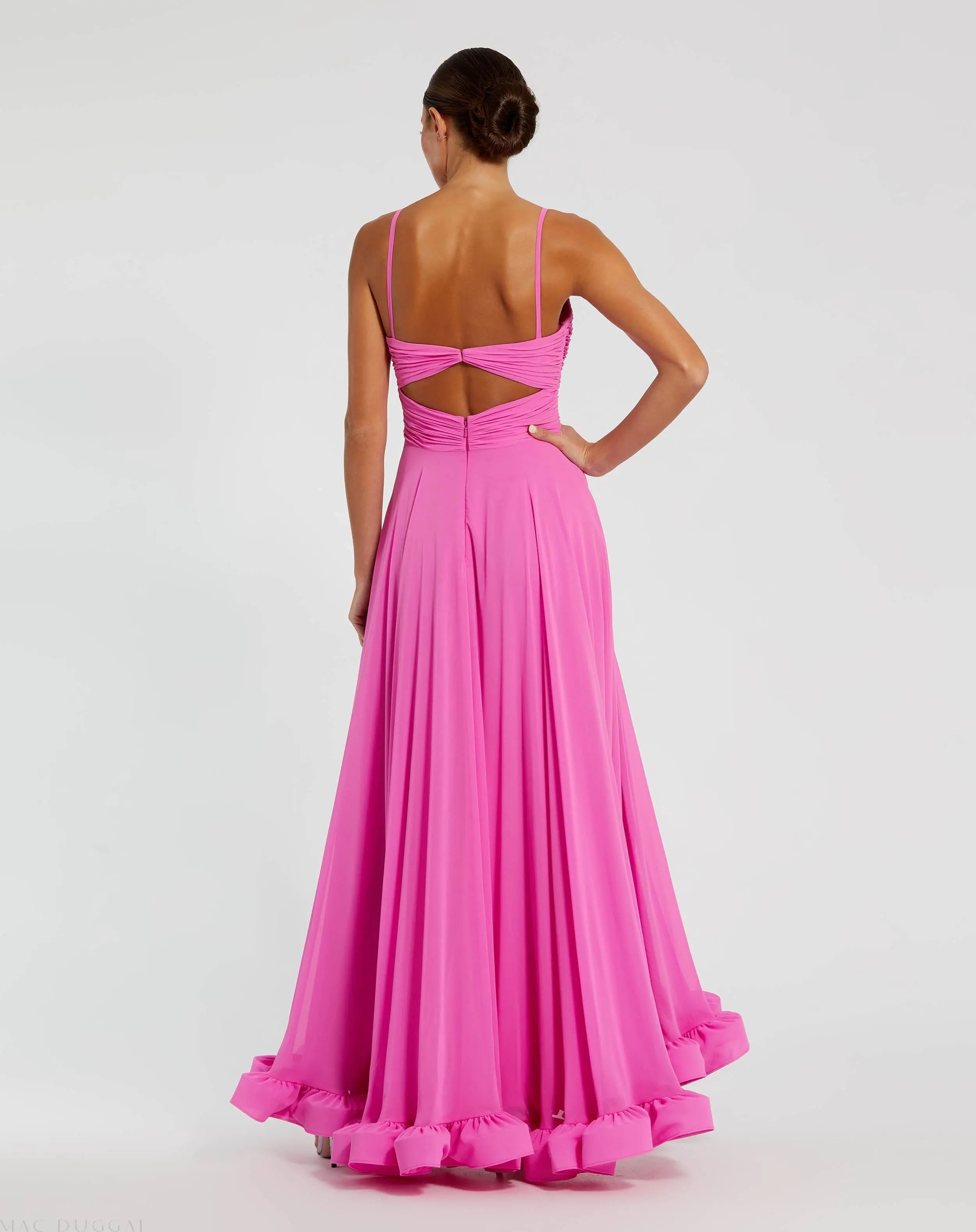 Pink Spaghetti Strap Chiffon Sweetheart High Low Gown