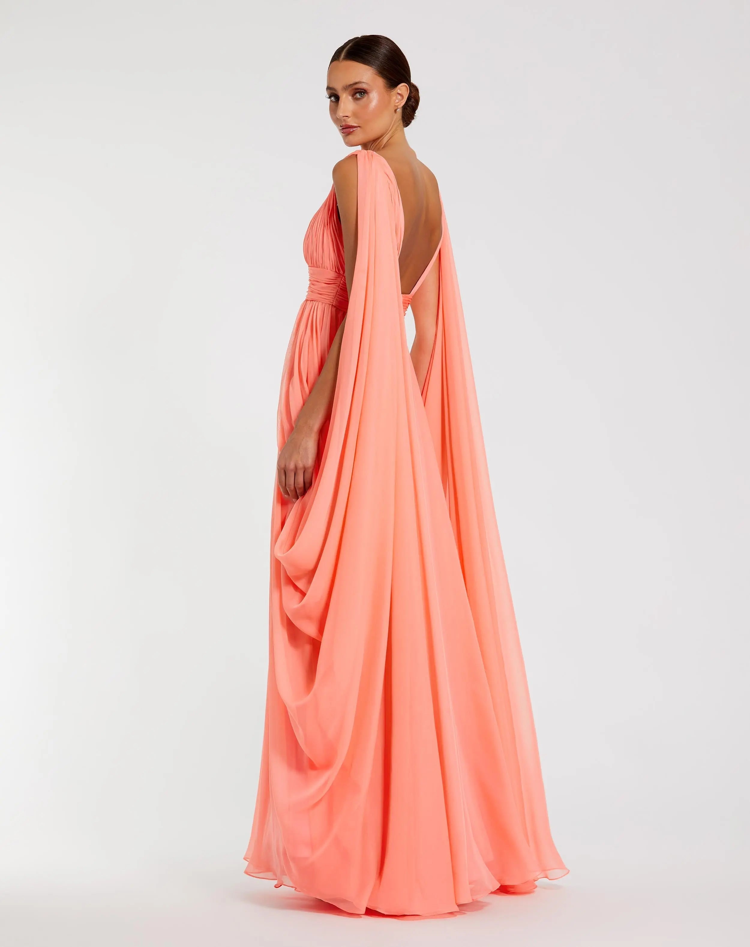 Pink V-Neck A-Line Chiffon Gown with Draped Details