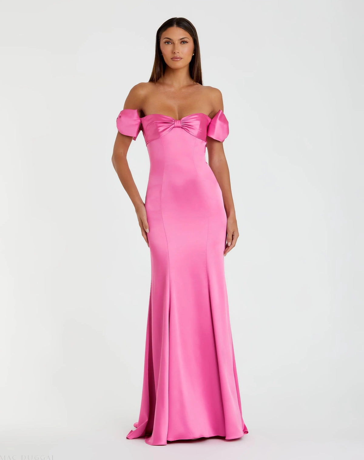 Pink Off-the-Shoulder Satin Trumpet Gown with Bows