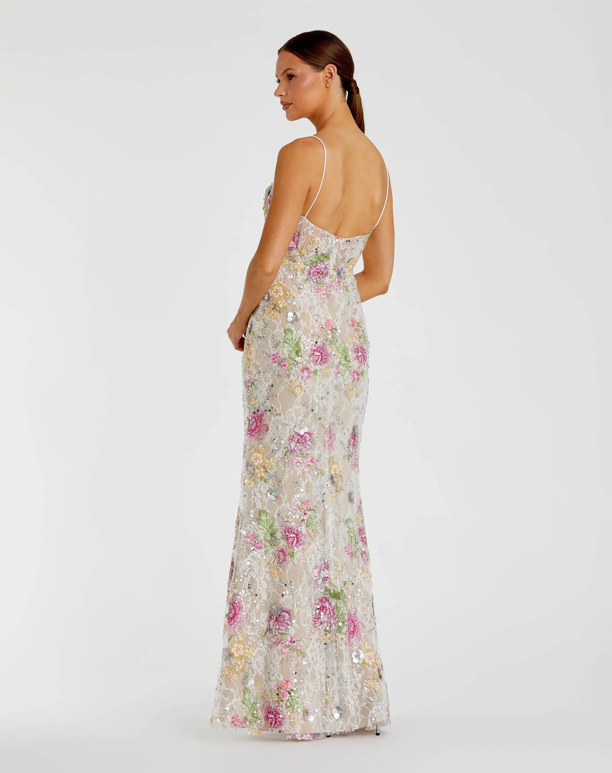 Ivory Embellished Bustier Floral Trumpet Gown