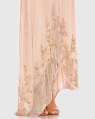 Pink Flowy One Shoulder Beaded Trapeze Gown