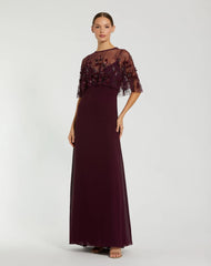 Sleeveless Gown With Embellished Cape