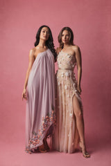 Purple One Shoulder Embellished Trapeze Gown