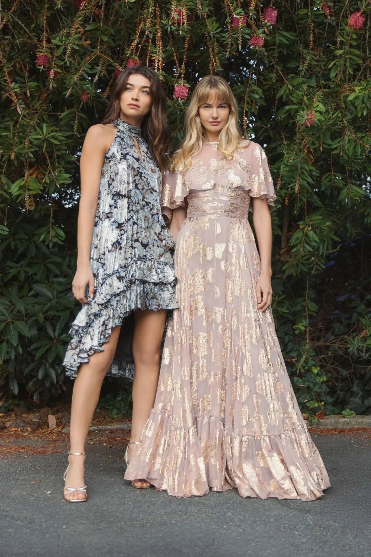 Purple Cape Sleeve A Line Floral Chiffon Gown