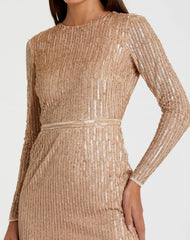 Beige Long Sleeve Sequin Mini Dress - FINAL SALE