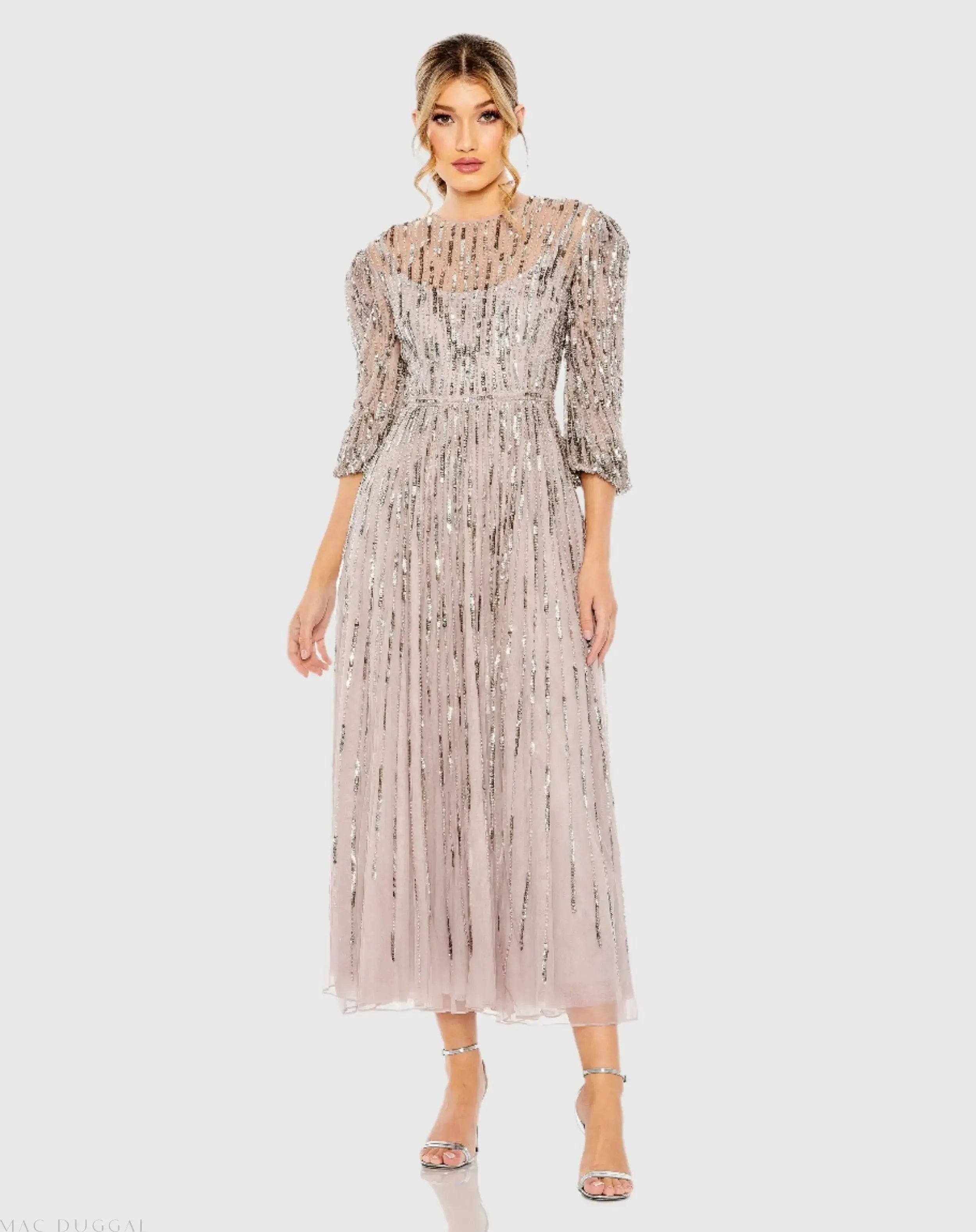 Beaded High Neck Midi Dress