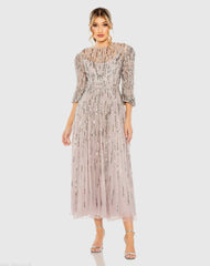 Beaded High Neck Midi Dress