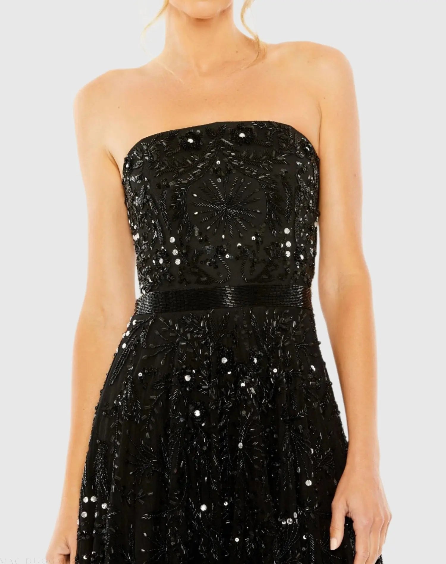 Black Strapless Embellished A Line Dress