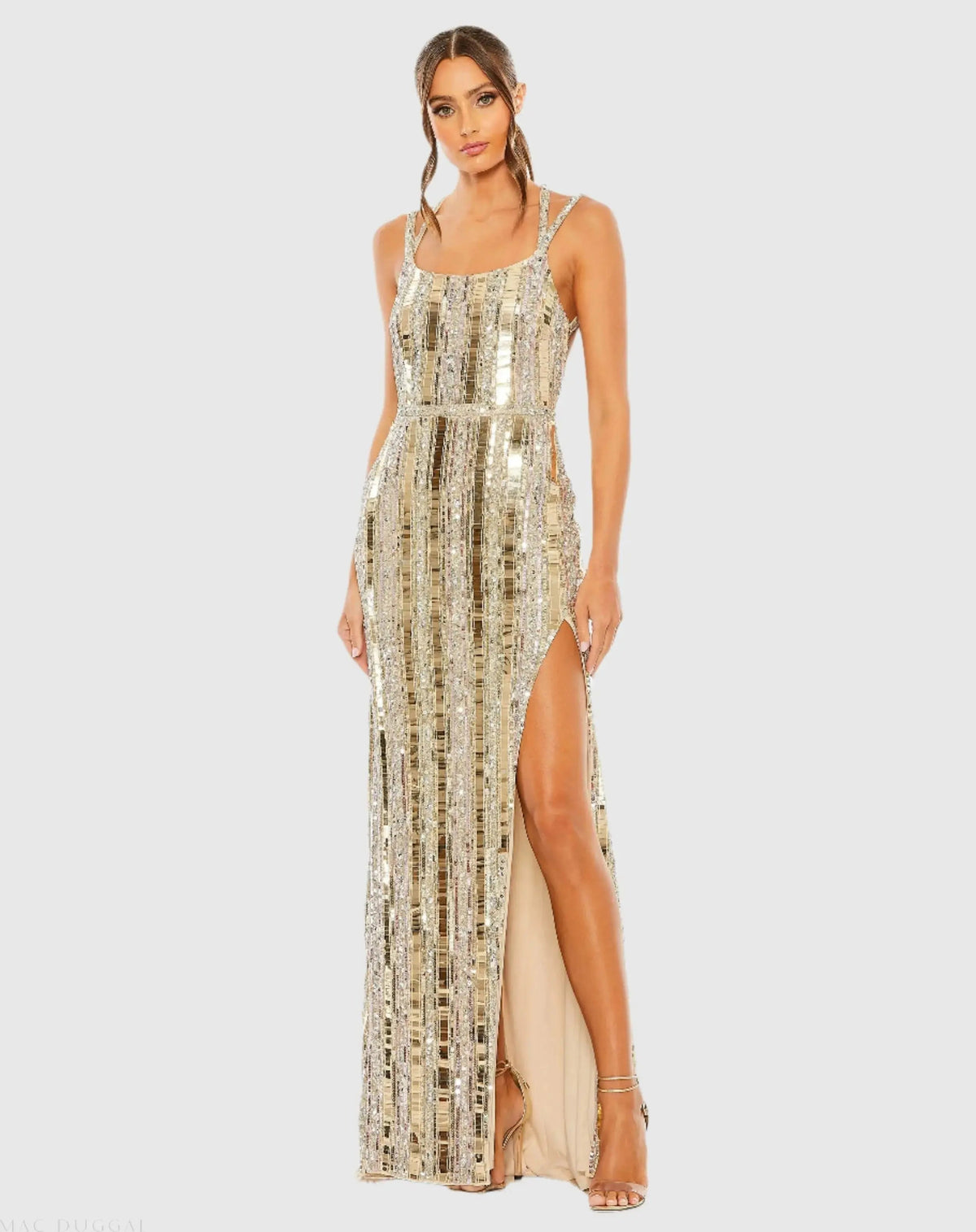 Gold and Silver Halter Neck Embellished Detailed Back Gown