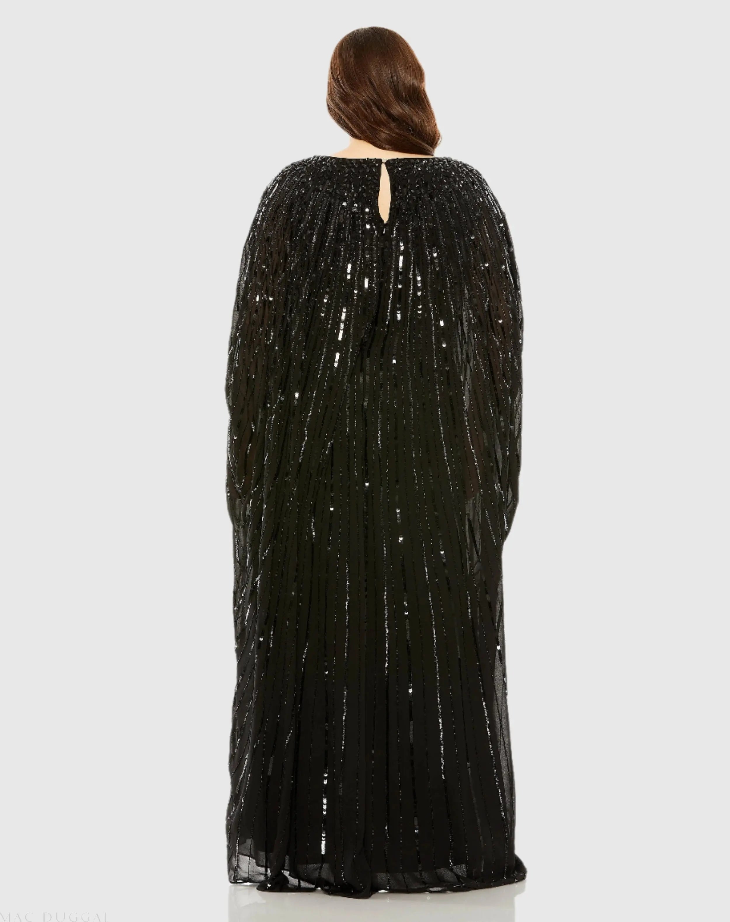 Black Embellished Column Cape Gown