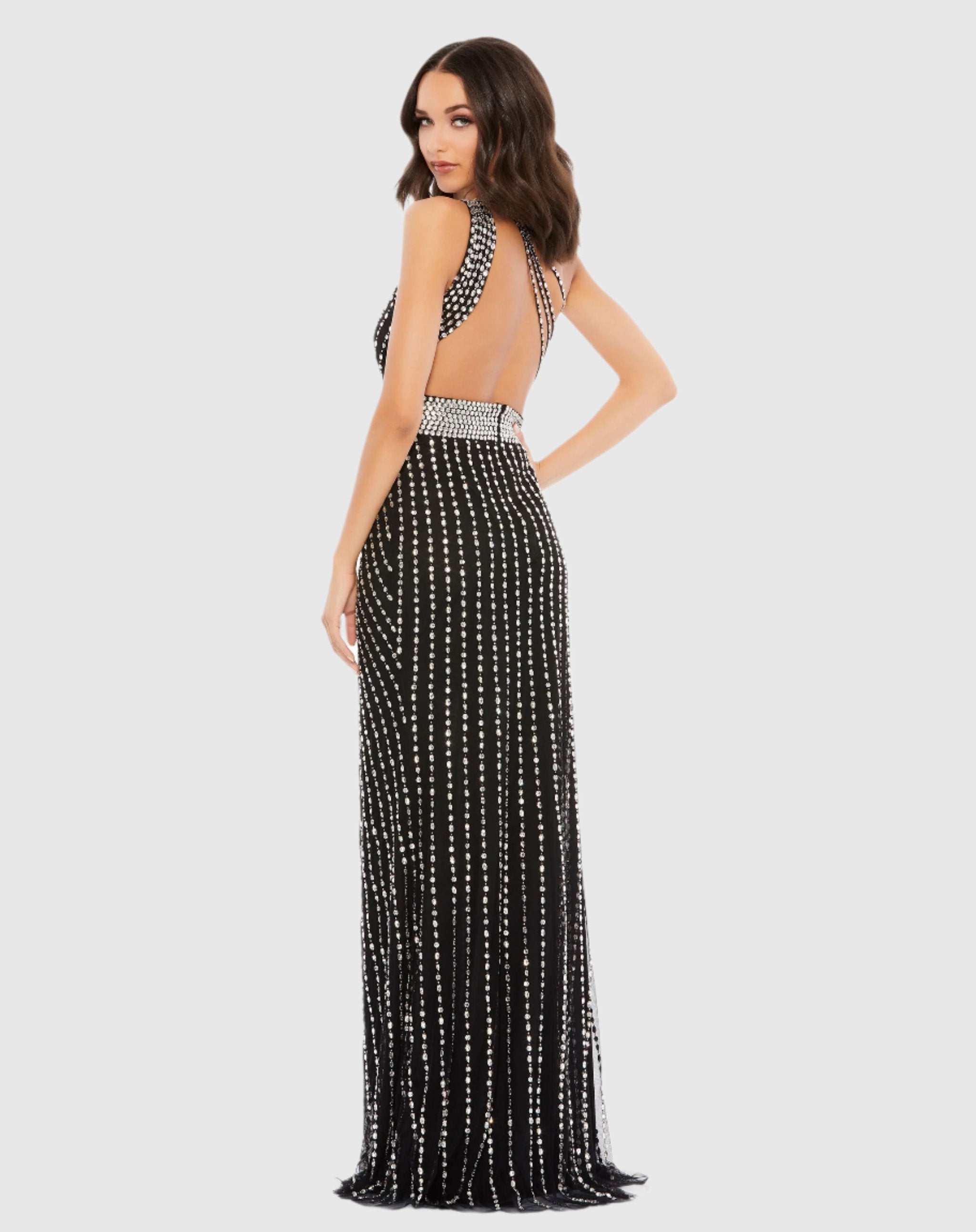 Black Beaded One Shoulder Gown - FINAL SALE
