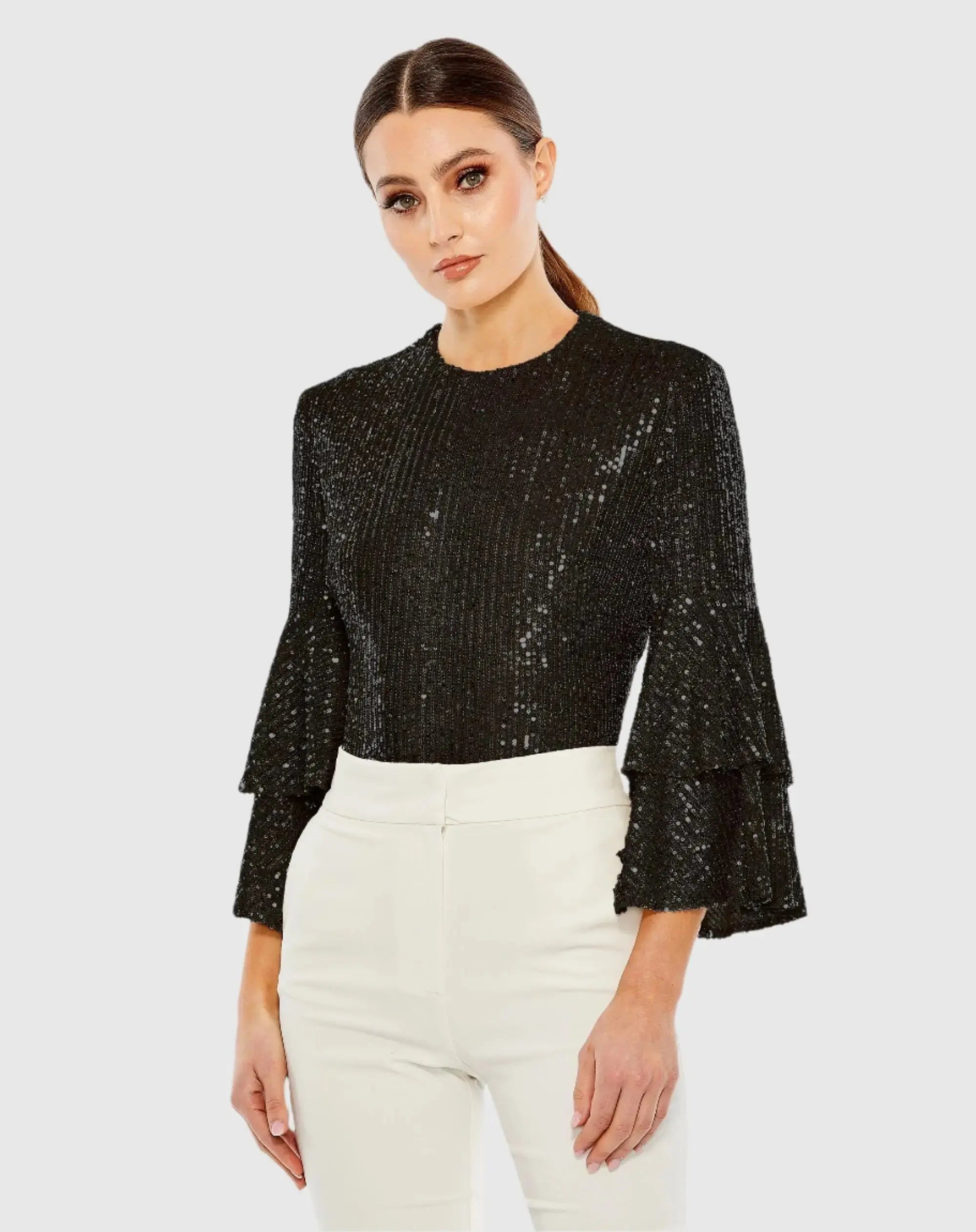 Ruffle 3/4 Sleeve Sequin Bodysuit - FINAL SALE
