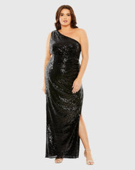 Sequin One Shoulder Side Cutout Gown
