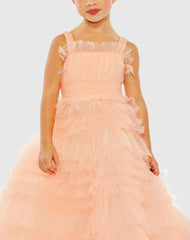 Light Pink Girls Tulle Ruffle Ballgown