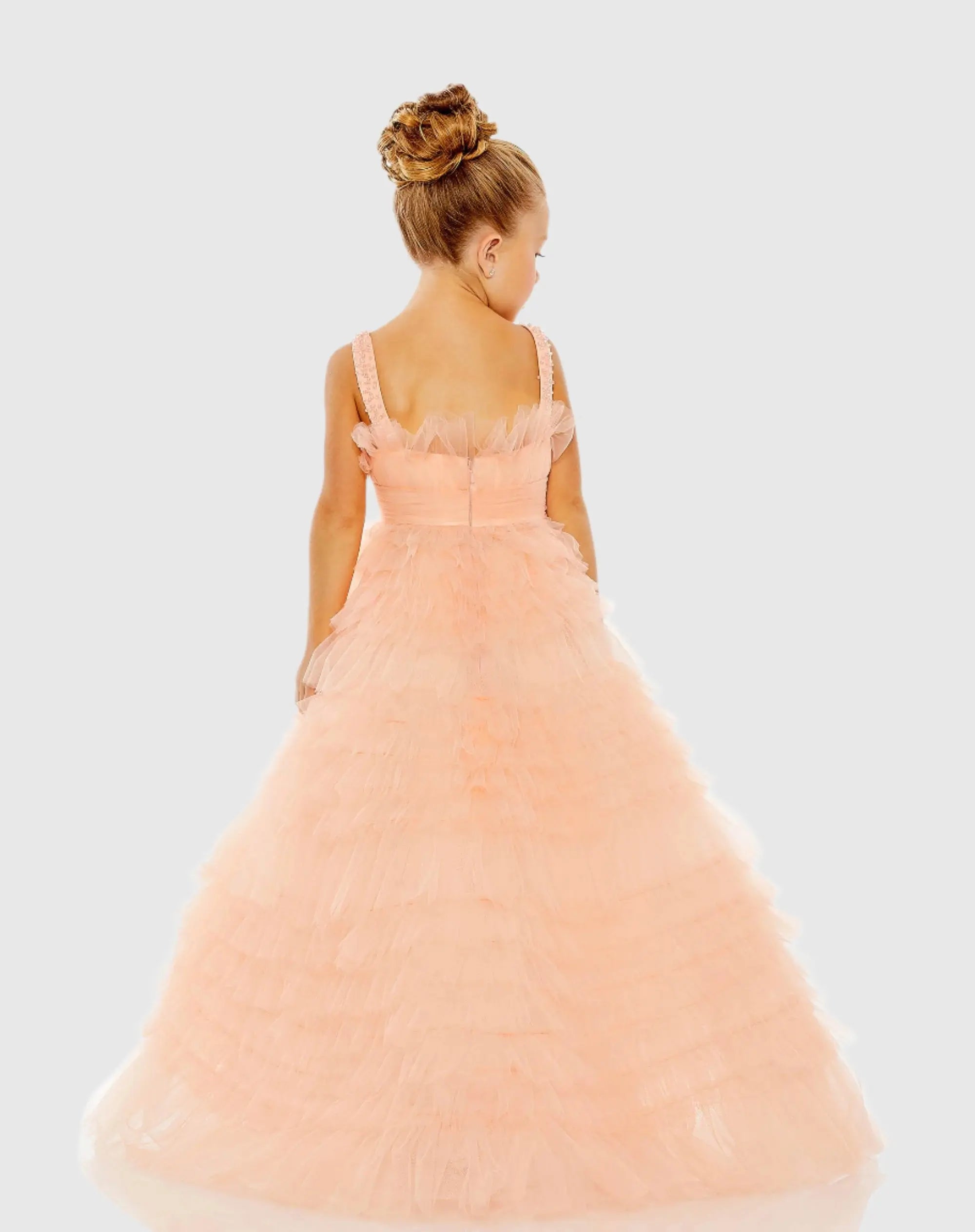 Light Pink Girls Tulle Ruffle Ballgown