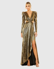Gold Princess Sleeve Cut Out Metallic Gown