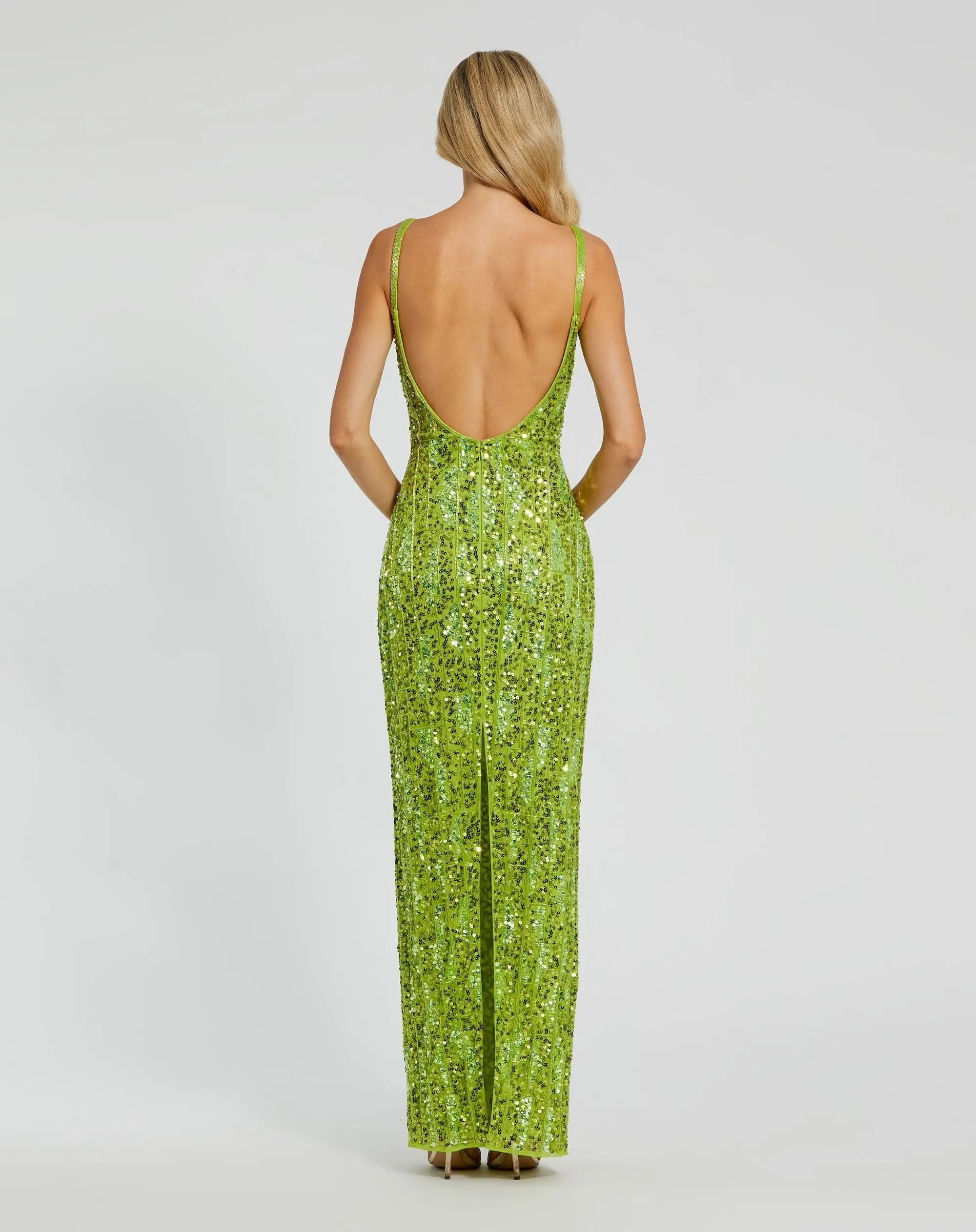 Green Embellished Square Neck Gown