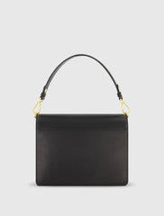 Black Classic Leather Medium Shoulder Bag with Detachable Strap