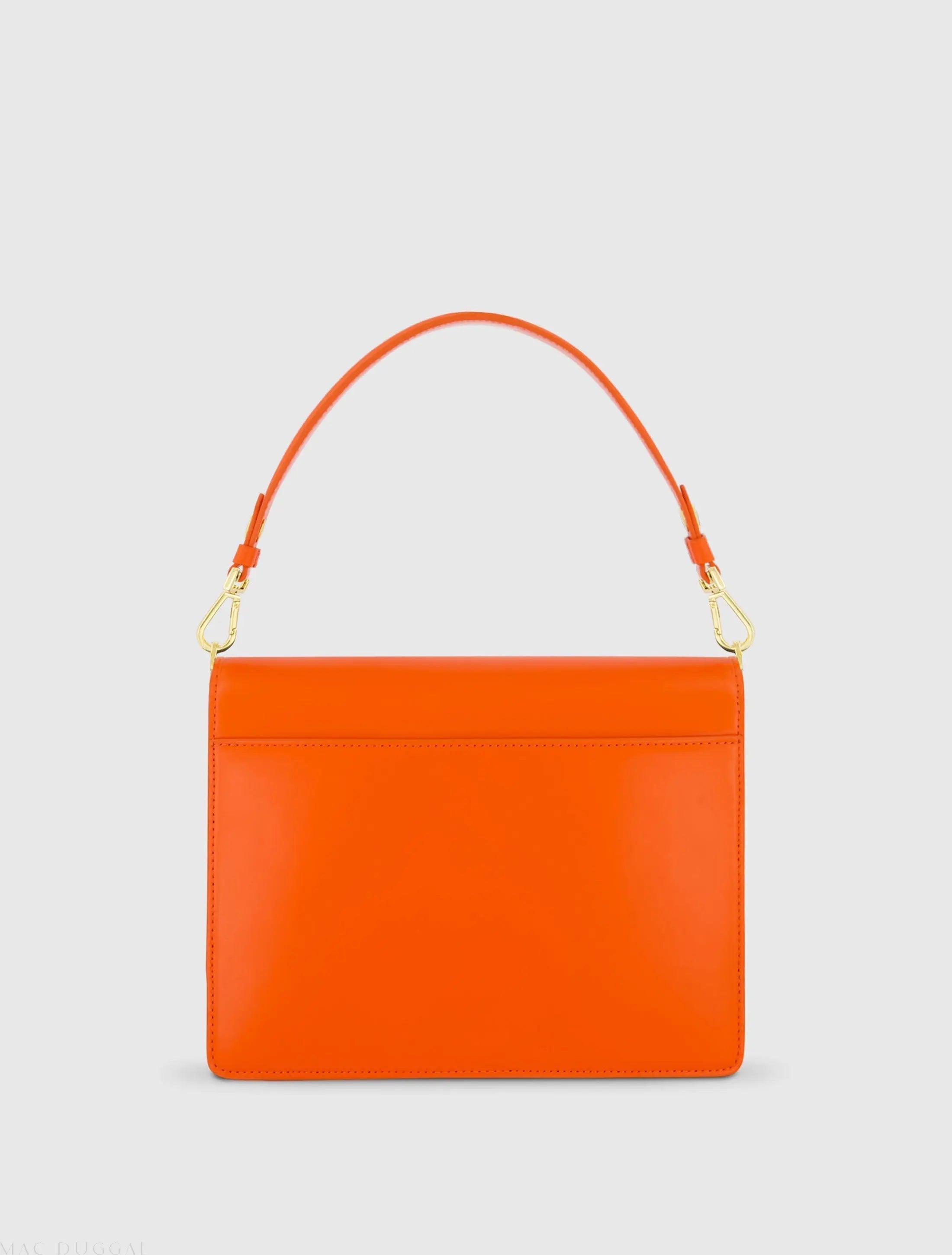 Orange Classic Leather Medium Shoulder Bag with Detachable Strap