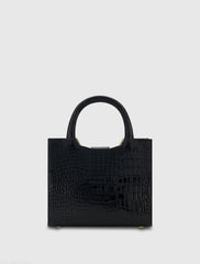 Black Crocodile Leather Tote Bag With Gold Buckle