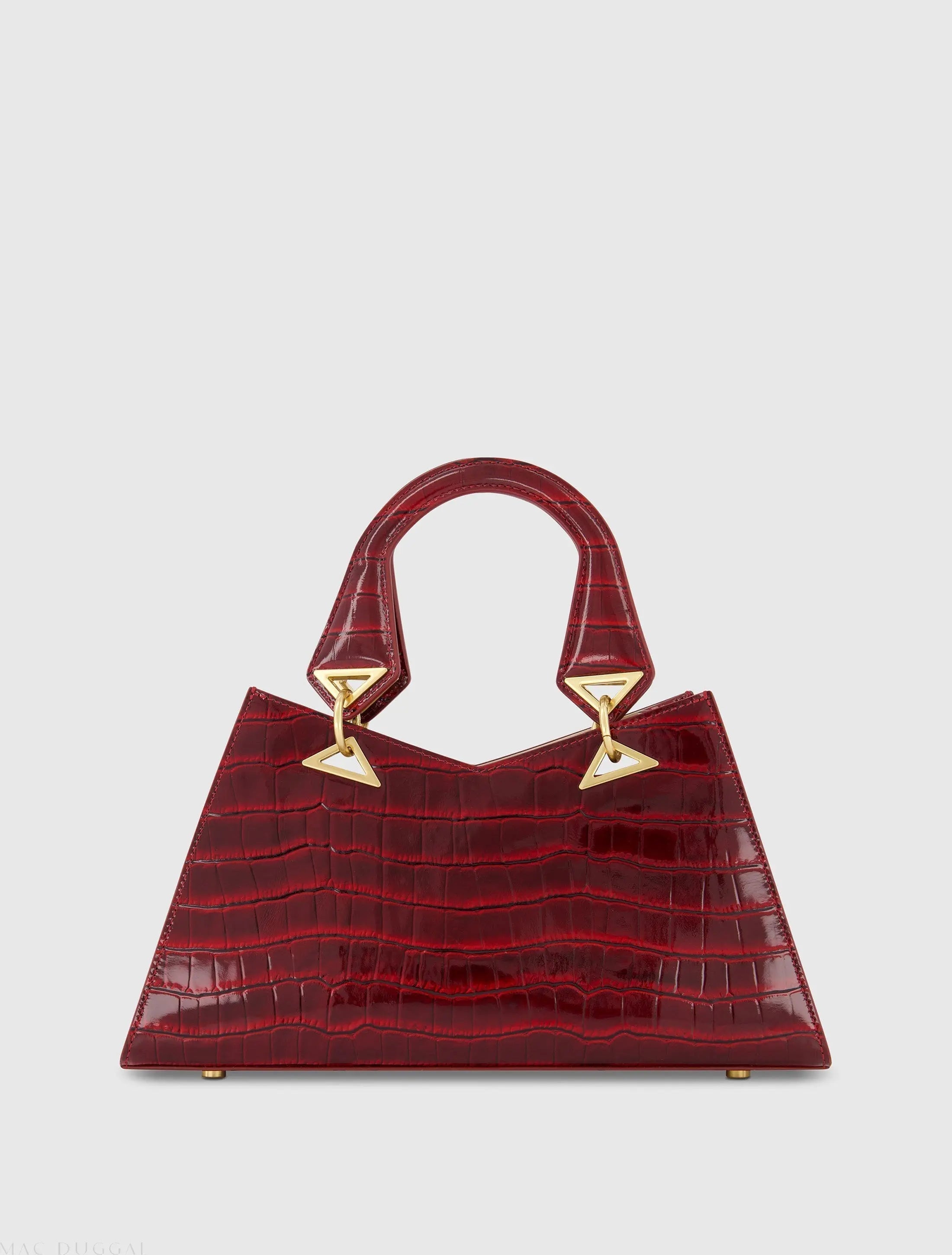 Red Crocodile Leather Handbag With Gold Hardware