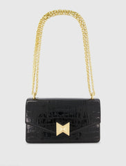 Crocodile Leather Shoulder Bag With Gold Hardware