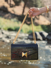 Crocodile Leather Shoulder Bag With Gold Hardware