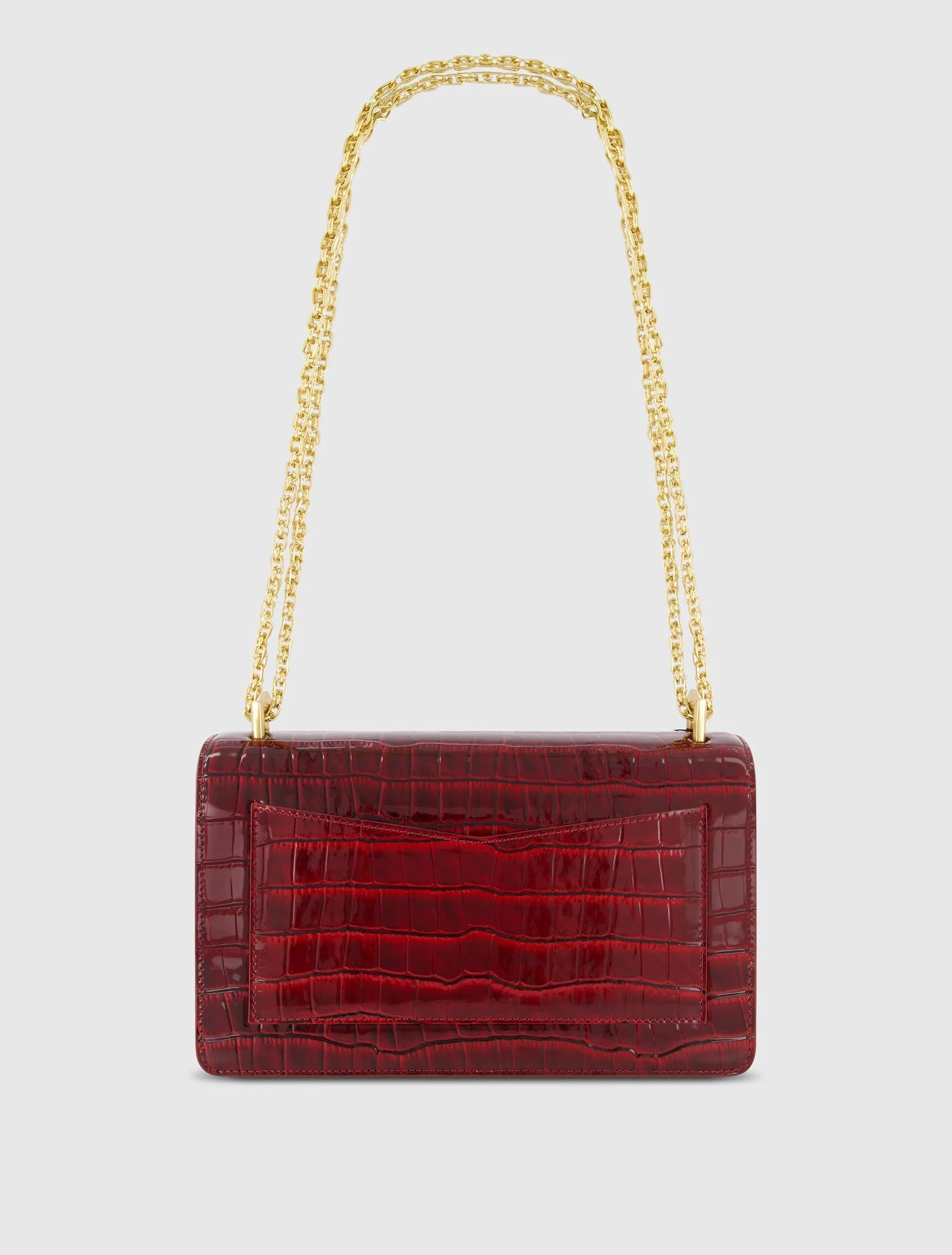 Red Crocodile Leather Shoulder Bag With Gold Hardware