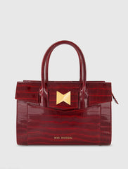 Red Crocodile Leather Tote Bag With Gold Hardware
